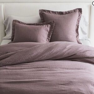 Pottery Barn Dusty Purple Duvet Cover Set Belgian Flax Linen Double Flange